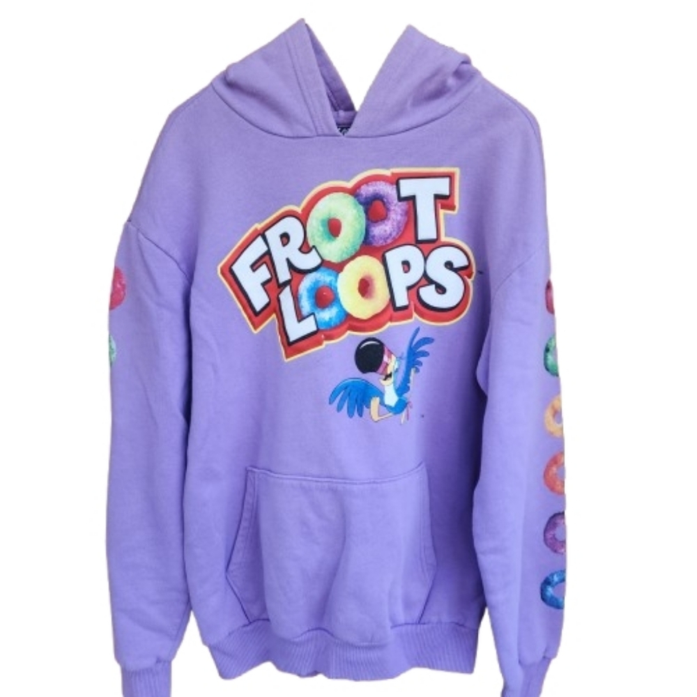 Womens M Kellogg's Froot Loops Animalcore Colorful Vibrant Purple Hoodie